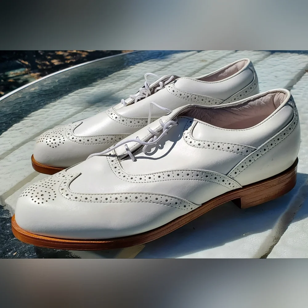ETONIC VINTAGE MEN'S GOLF SHOES. WHITE. LNWT. 9W. USA. LEATHER. SPIKES.